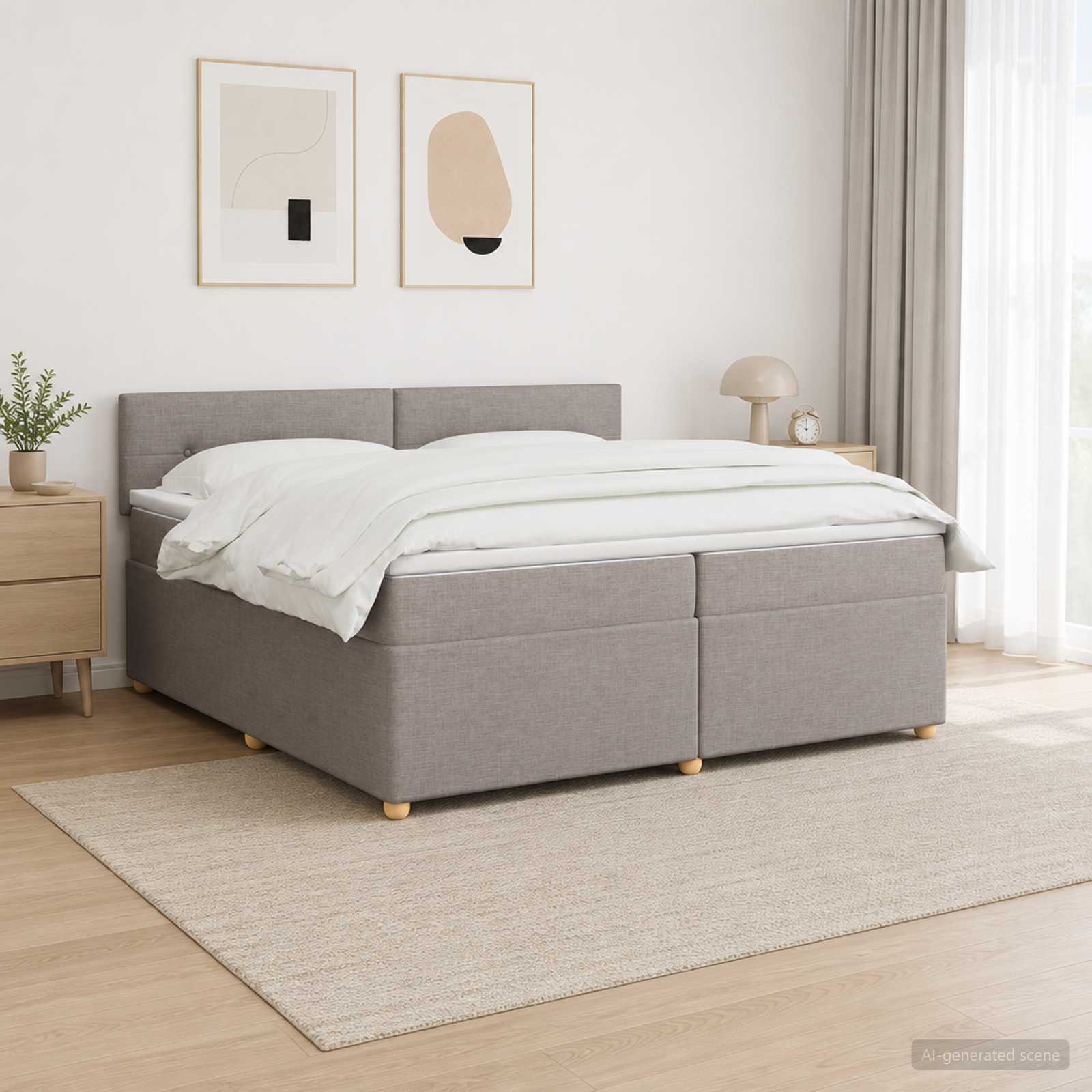 3451039_1.jpg vidaXL Posteľ boxspring s matracom Sivohnedá 200 x 200 cm Látka – Obrázok 1