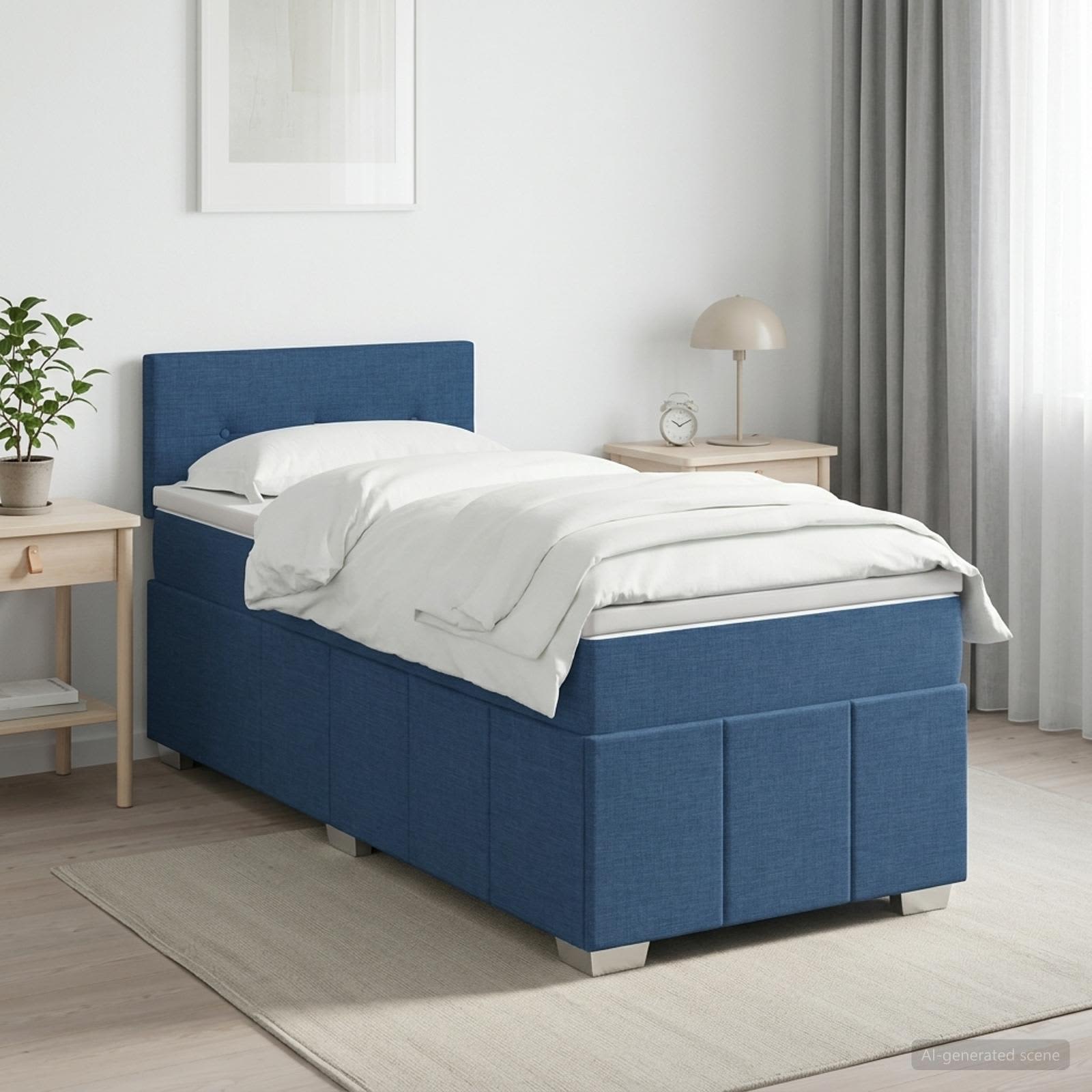 3451149_1.jpg vidaXL Posteľ boxspring s matracom Modrá 100 x 200 cm Látka – Obrázok 1