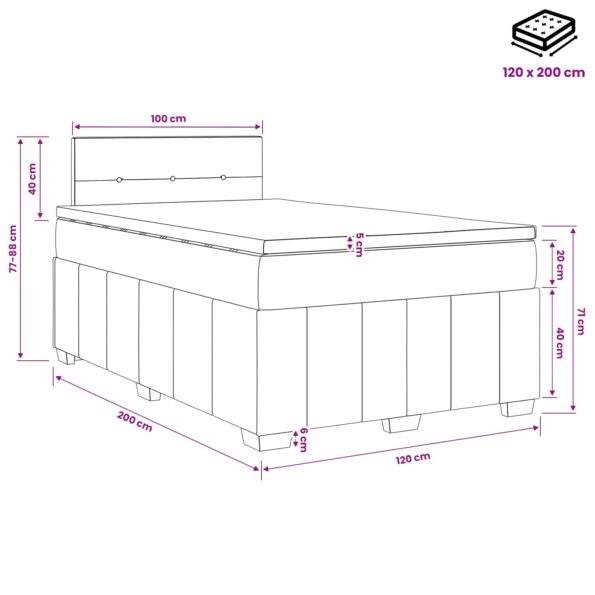 vidaXL Posteľ boxspring s matracom Tmavosivá 120 x 200 cm Látka – Obrázok 10