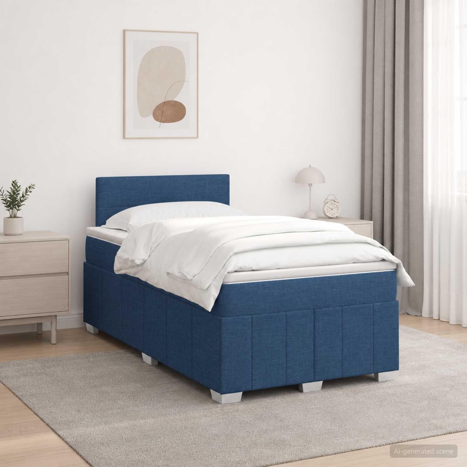 3451191_1.jpg vidaXL Posteľ boxspring s matracom Modrá 120 x 200 cm Látka – Obrázok 1