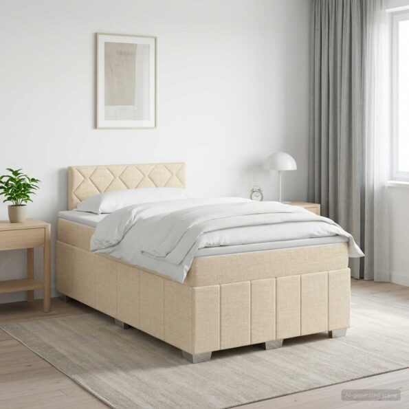 vidaXL Posteľ boxspring s matracom Krémová 120 x 200 cm Látka – Obrázok 11