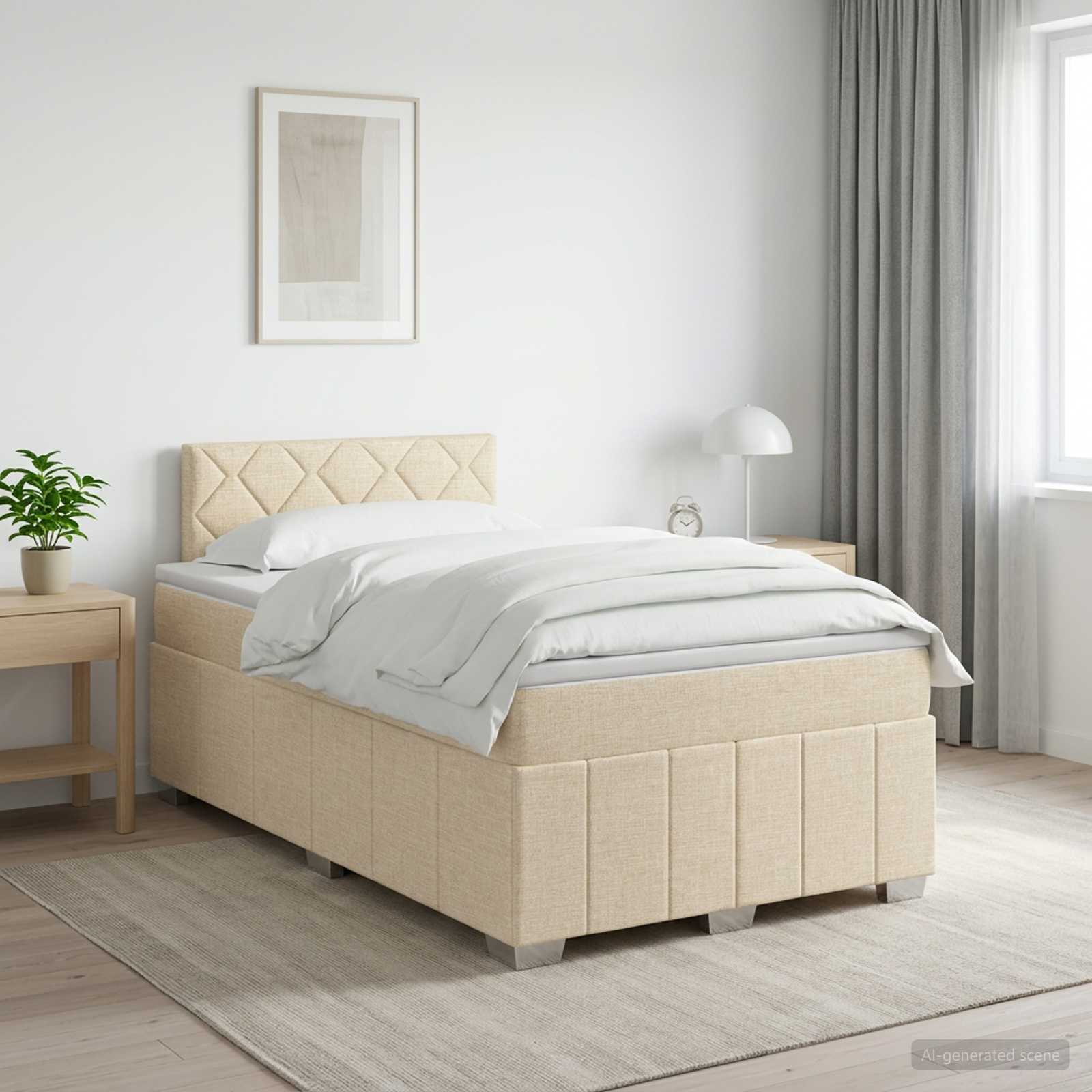 3451197_1.jpg vidaXL Posteľ boxspring s matracom Krémová 120 x 200 cm Látka – Obrázok 1