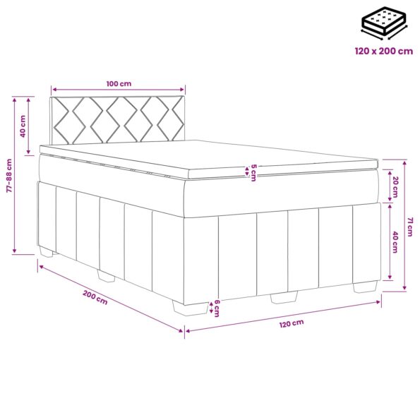 vidaXL Posteľ boxspring s matracom Krémová 120 x 200 cm Látka – Obrázok 10
