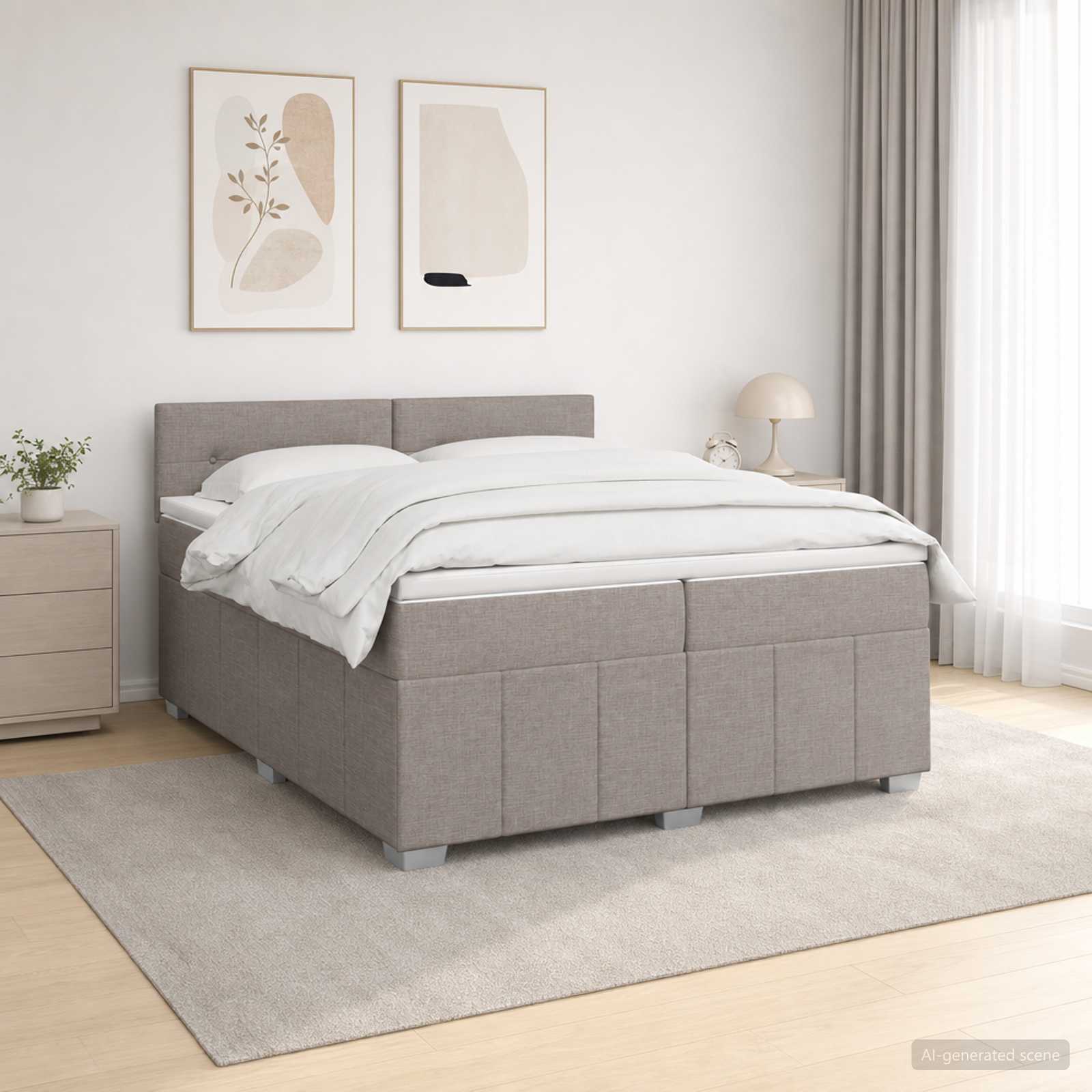 3451294_1.jpg vidaXL Posteľ boxspring s matracom Sivohnedá 200 x 200 cm Látka – Obrázok 1