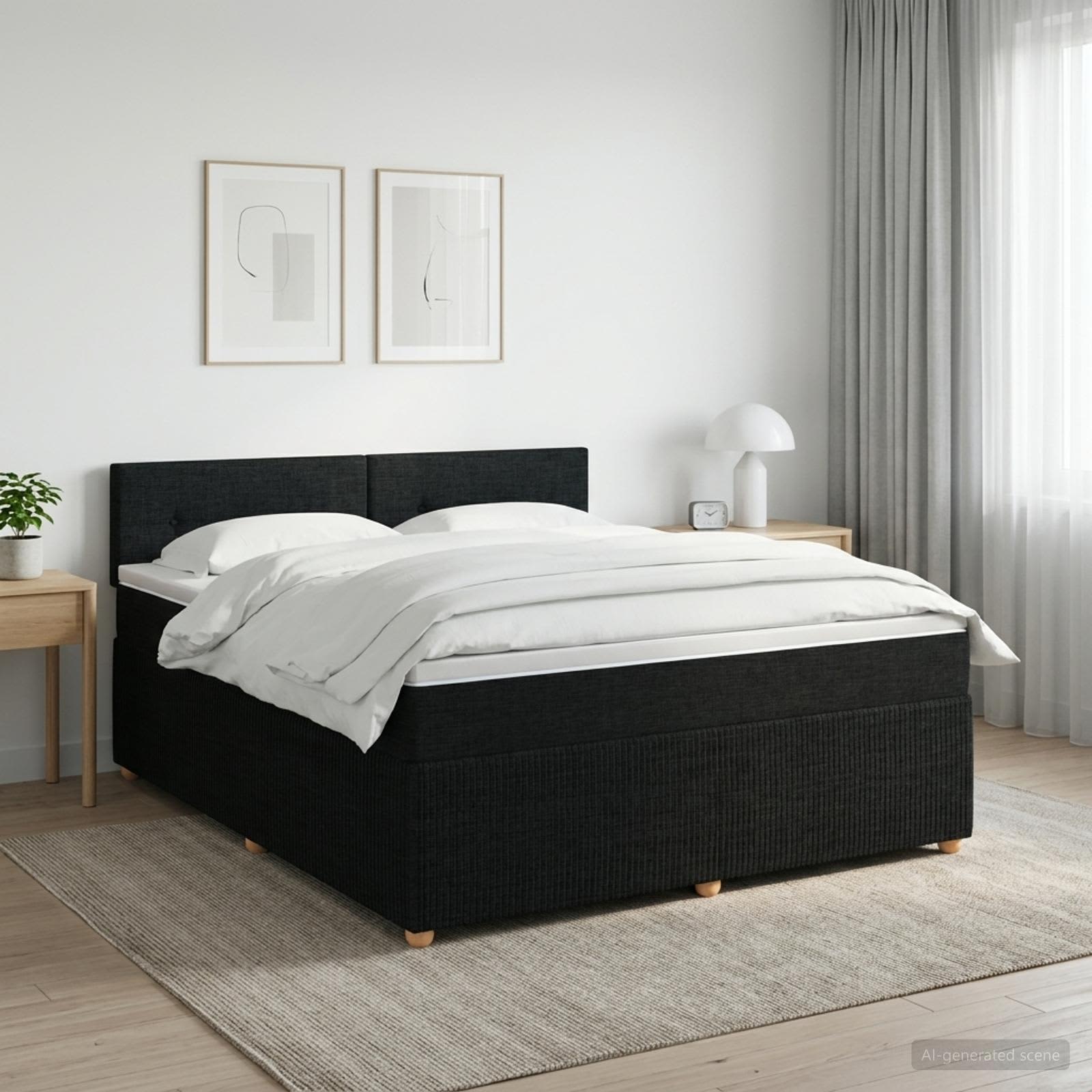 3451463_1.jpg vidaXL Posteľ boxspring s matracom Čierna 140 x 190 cm Látka – Obrázok 1