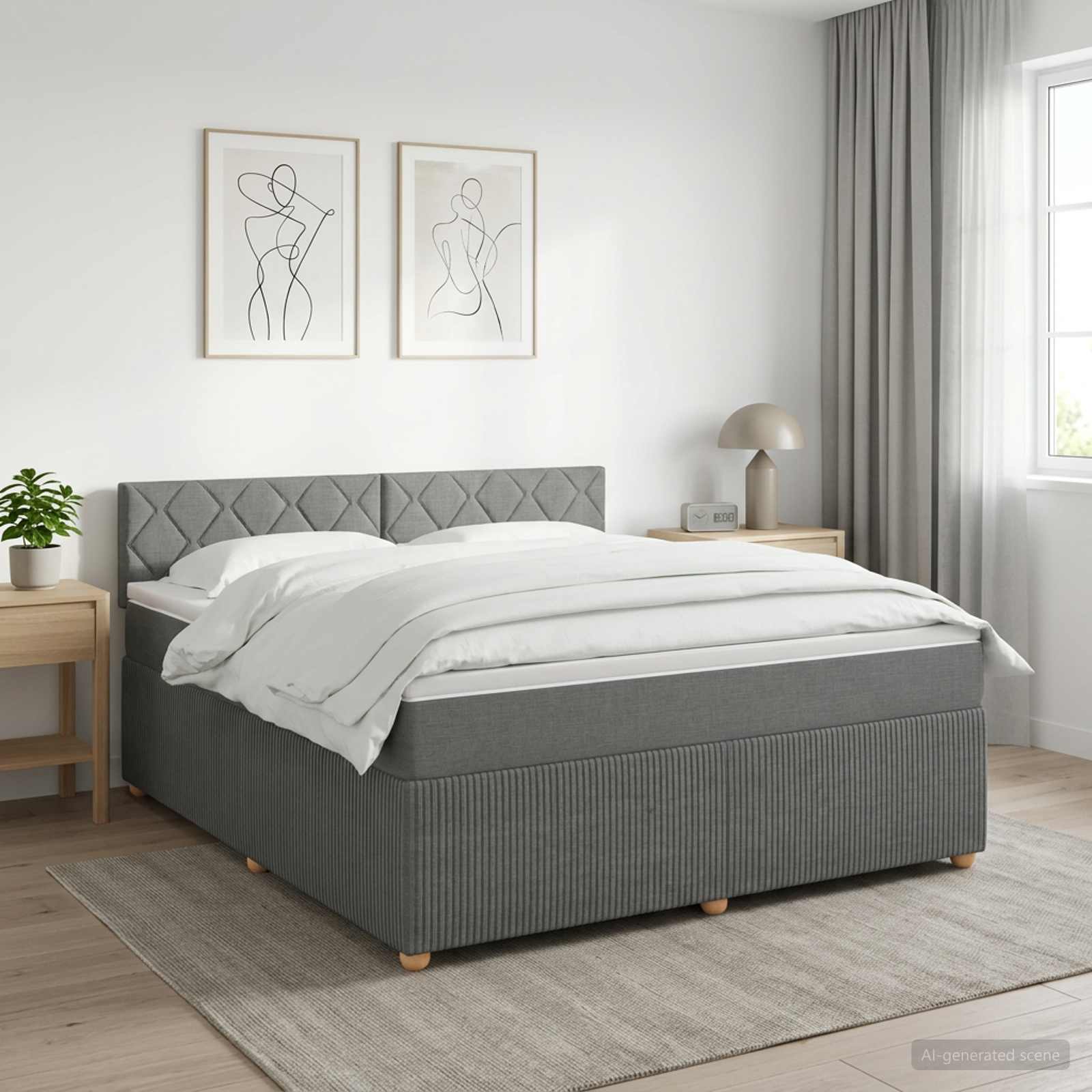 3451511_1.jpg vidaXL Posteľ boxspring s matracom Tmavosivá 160 x 200 cm Látka – Obrázok 1