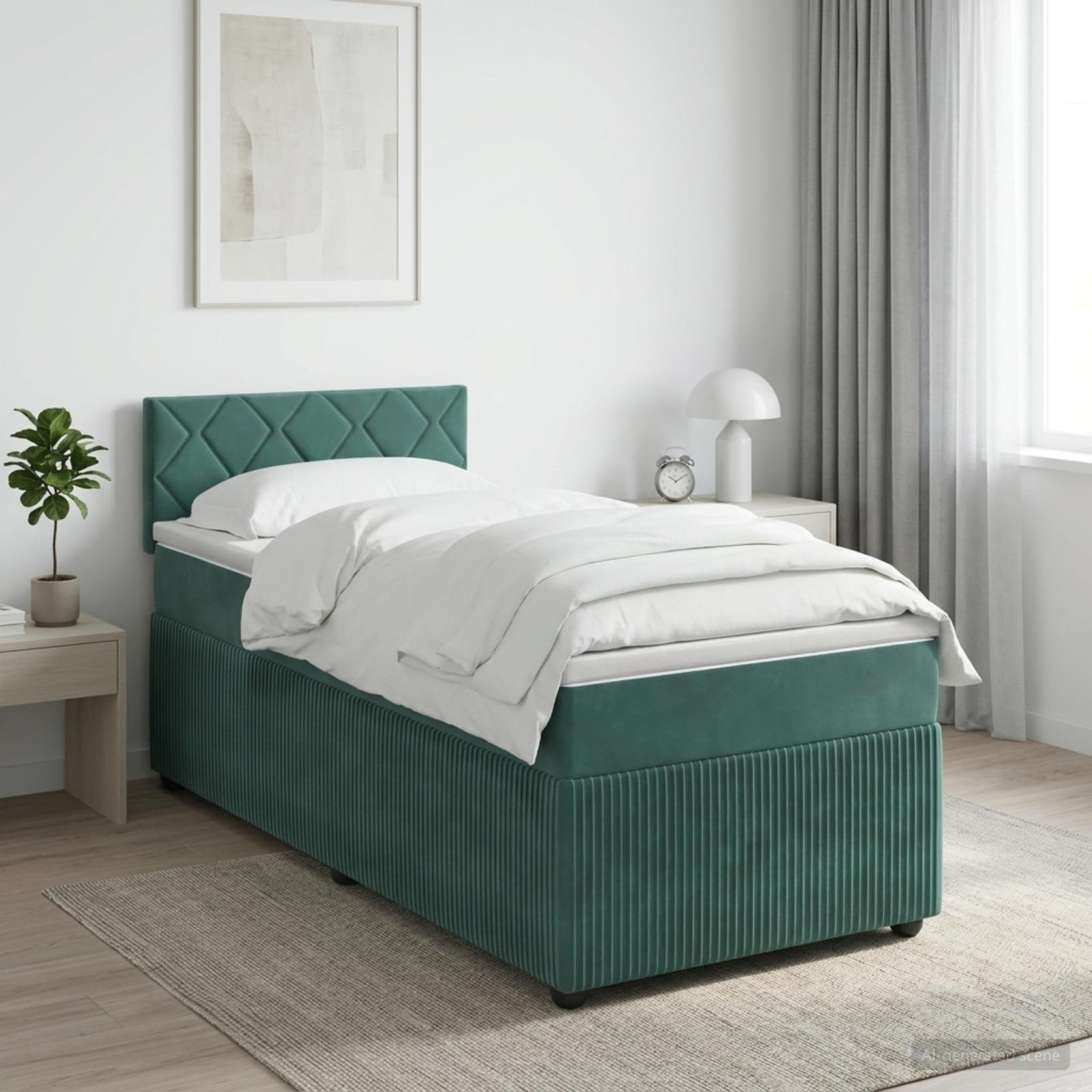 3451574_1.jpg vidaXL Posteľ boxspring s matracom Tmavozelená 80 x 200 cm Zamat – Obrázok 1