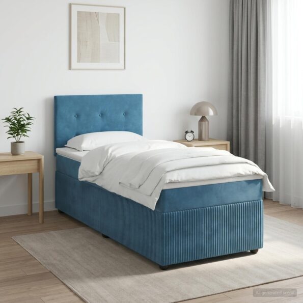 vidaXL Posteľ boxspring s matracom Tmavomodrá 90 x 190 cm Zamat – Obrázok 11