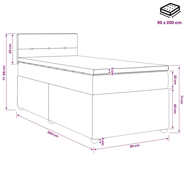 vidaXL Posteľ boxspring s matracom Tmavomodrá 90 x 200 cm Zamat – Obrázok 10
