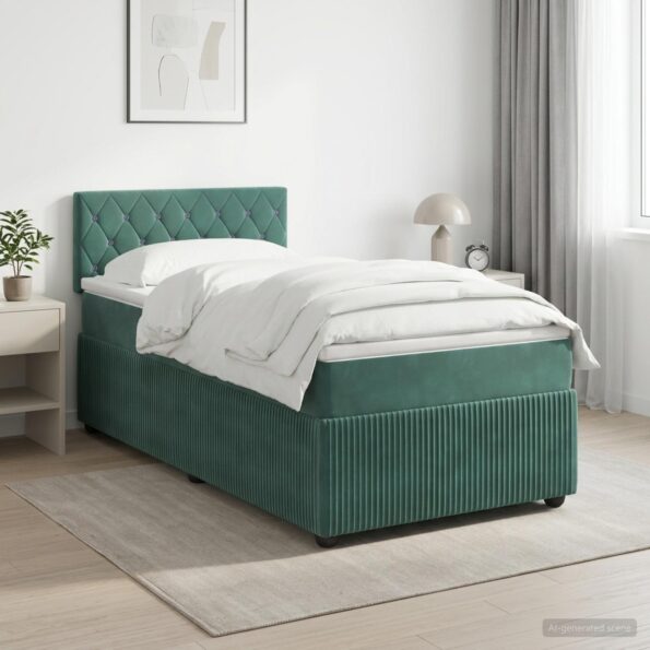 vidaXL Posteľ boxspring s matracom Tmavozelená 100 x 200 cm Zamat – Obrázok 11