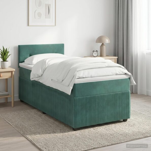 vidaXL Posteľ boxspring s matracom Tmavozelená 100 x 200 cm Zamat – Obrázok 11