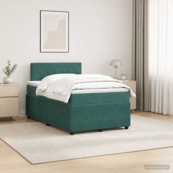 vidaXL Posteľ boxspring s matracom Tmavozelená 120 x 200 cm Zamat – Obrázok 11