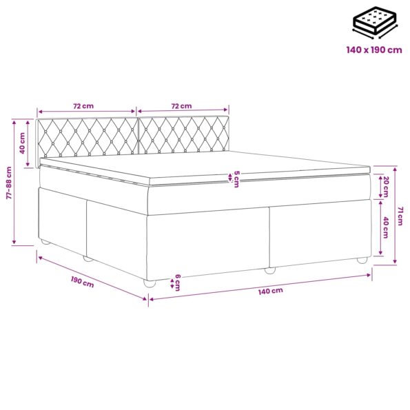 vidaXL Posteľ boxspring s matracom Tmavosivá 140 x 190 cm Zamat – Obrázok 10