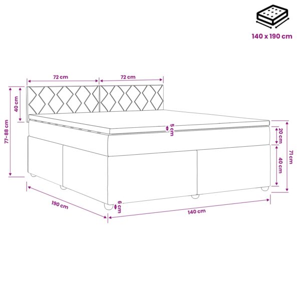 vidaXL Posteľ boxspring s matracom Čierna 140 x 190 cm Zamat – Obrázok 11