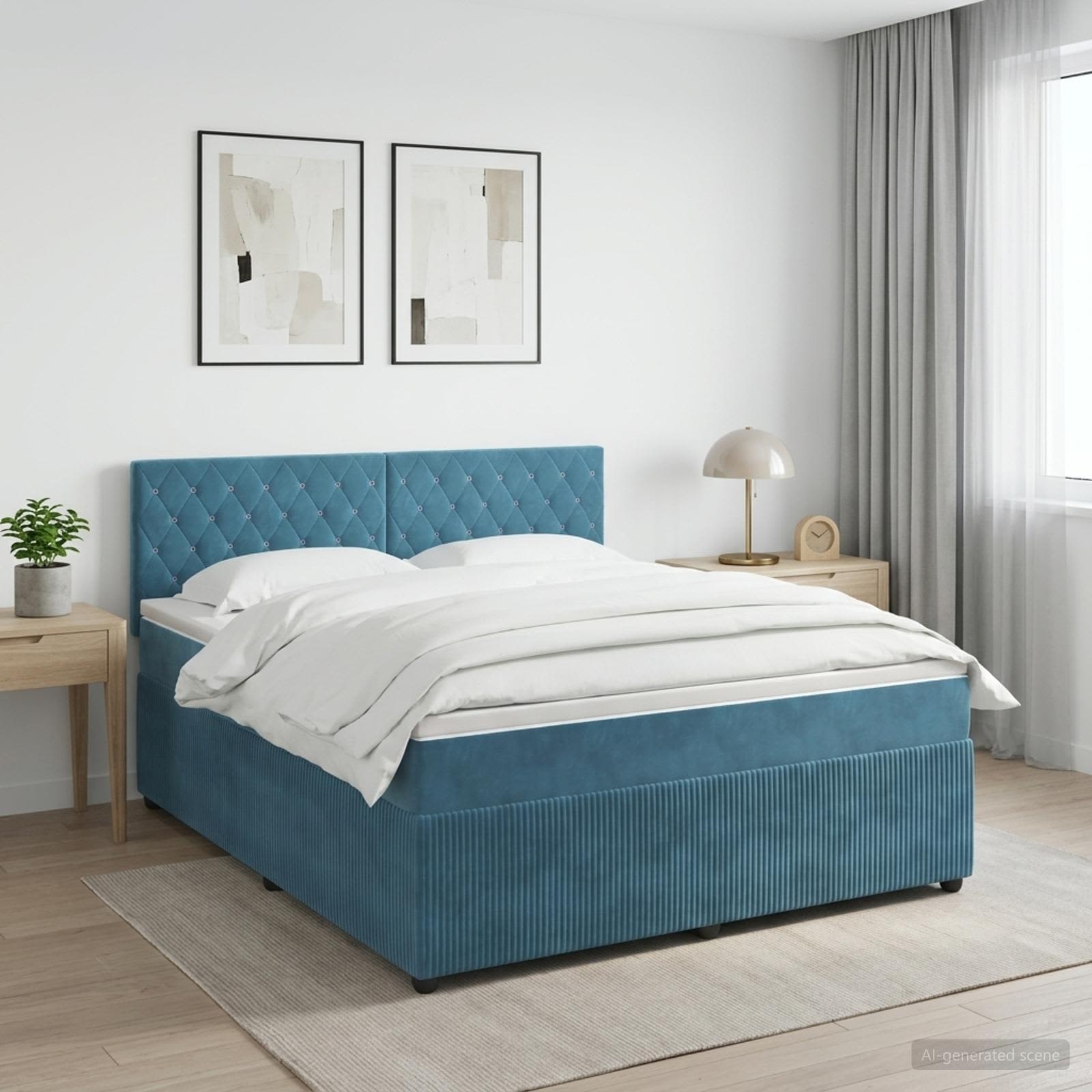 3451689_1.jpg vidaXL Posteľ boxspring s matracom Tmavomodrá 140 x 200 cm Zamat – Obrázok 1