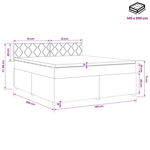 vidaXL Posteľ boxspring s matracom Čierna 140 x 200 cm Zamat – Obrázok 11