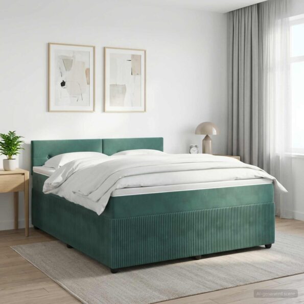 vidaXL Posteľ boxspring s matracom Tmavozelená 160 x 200 cm Zamat – Obrázok 11