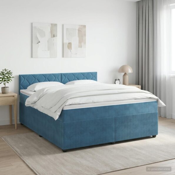 vidaXL Posteľ boxspring s matracom Tmavomodrá 180 x 200 cm Zamat – Obrázok 11