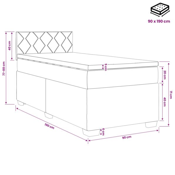 vidaXL Posteľ s boxspringom a matracom a LED Sivohnedá 90 x 190 cm – Obrázok 11