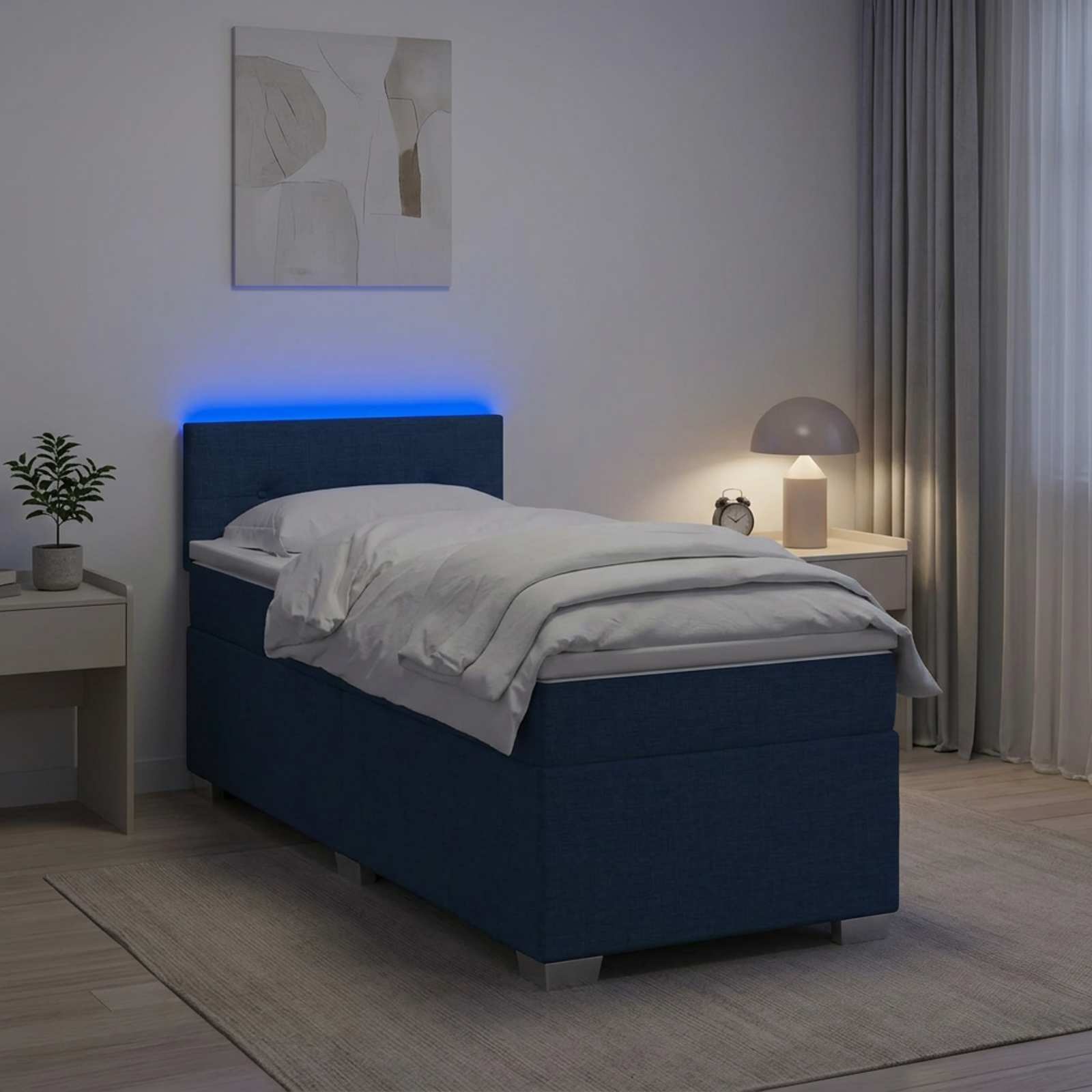 3451881_1.jpg vidaXL Posteľ s boxspringom a matracom a LED Modrá 100 x 200 cm Látka – Obrázok 1