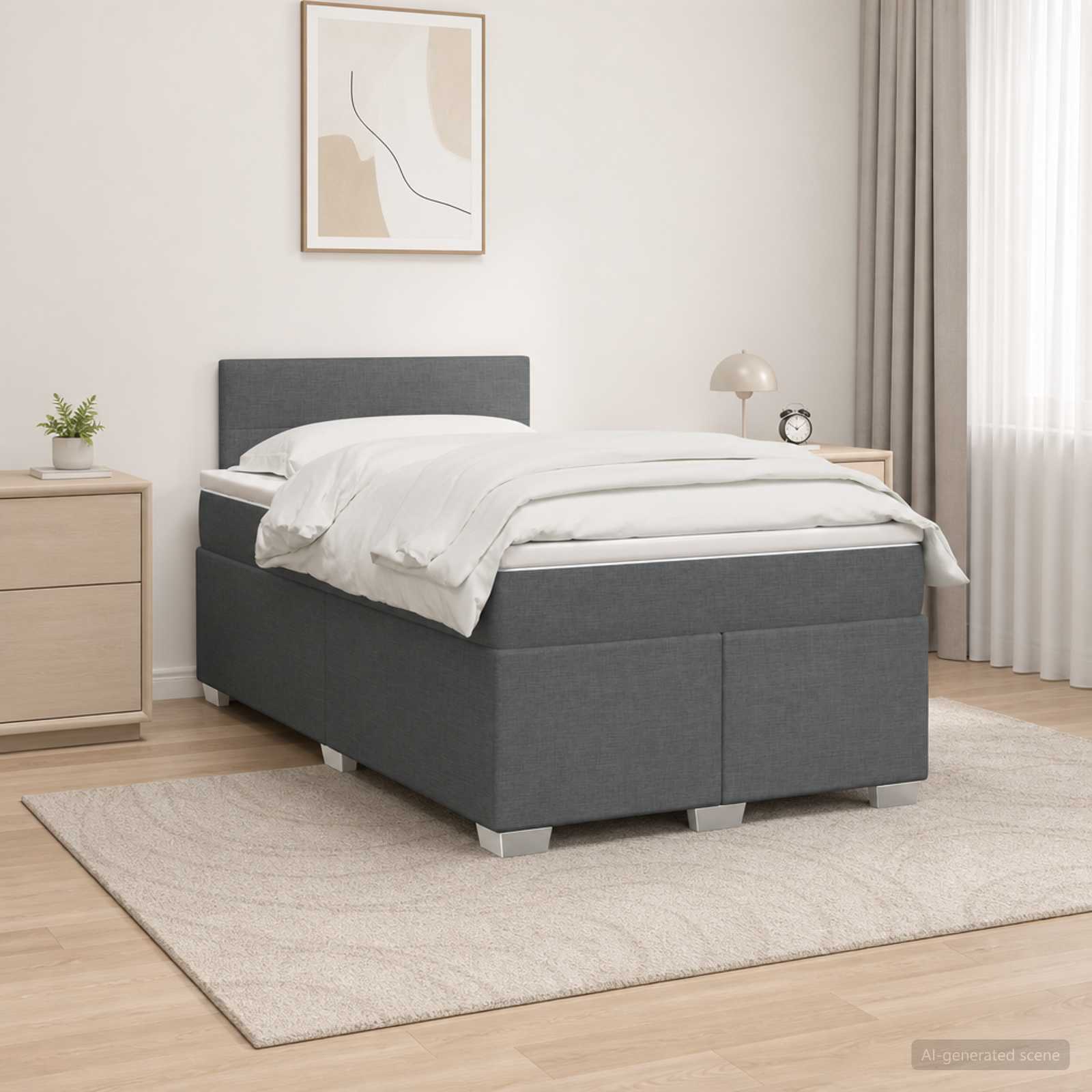 3451918_1.jpg vidaXL Posteľ s boxspringom a matracom a LED Tmavosivá 120 x 200 cm – Obrázok 1
