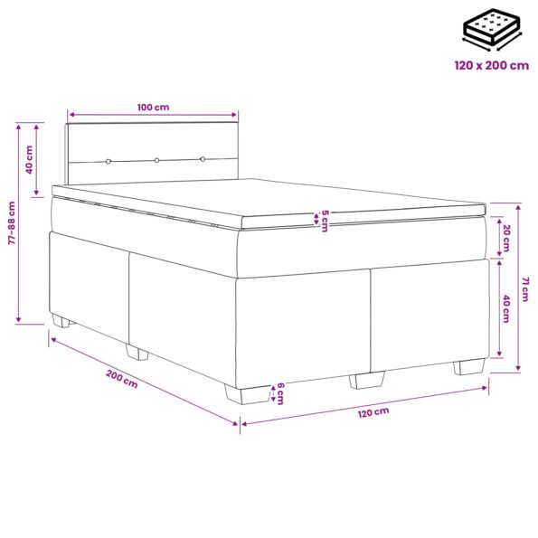 vidaXL Posteľ s boxspringom a matracom a LED Modrá 120 x 200 cm Látka – Obrázok 11