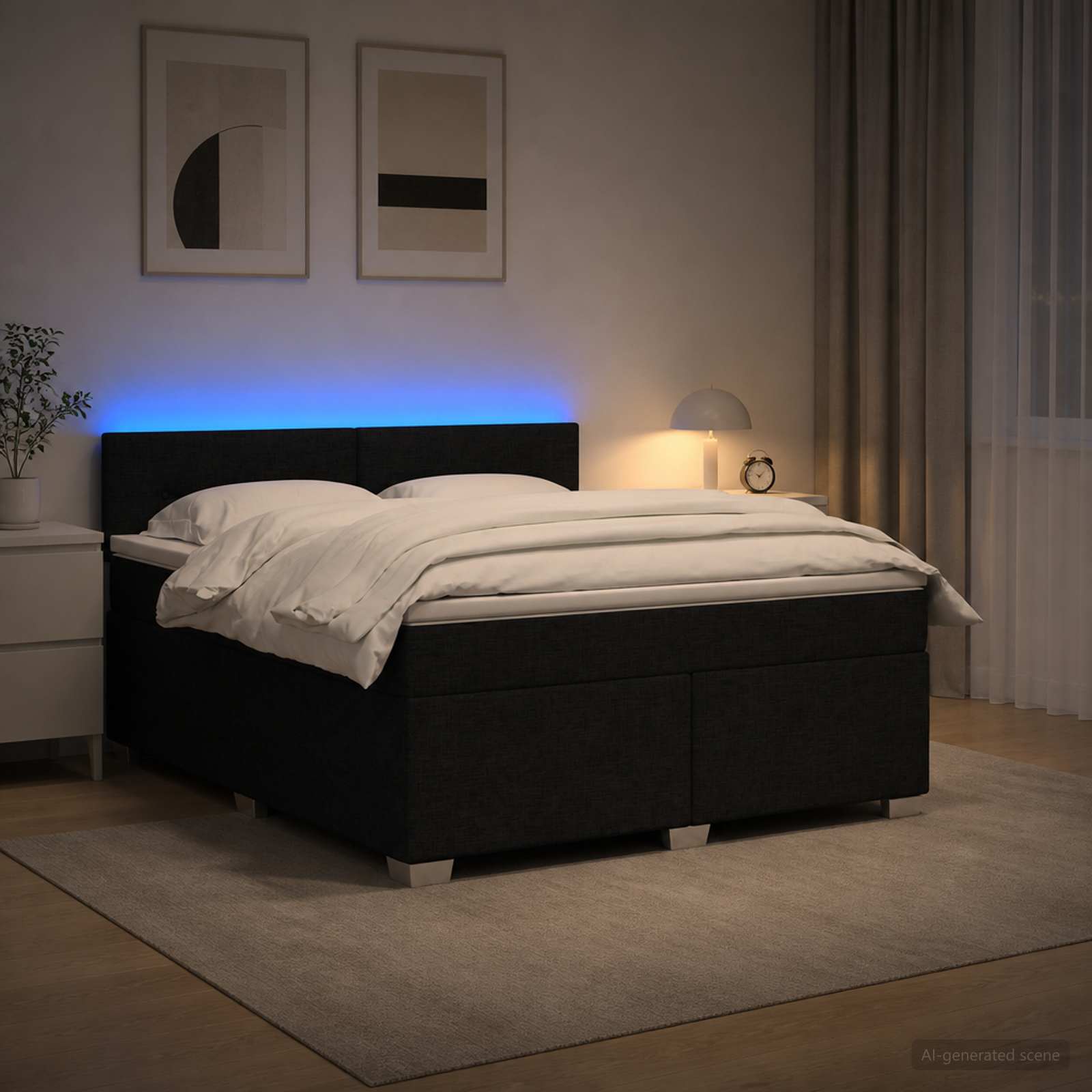 3451961_1.jpg vidaXL Posteľ s boxspringom a matracom a LED Čierna 140 x 200 cm Látka – Obrázok 1