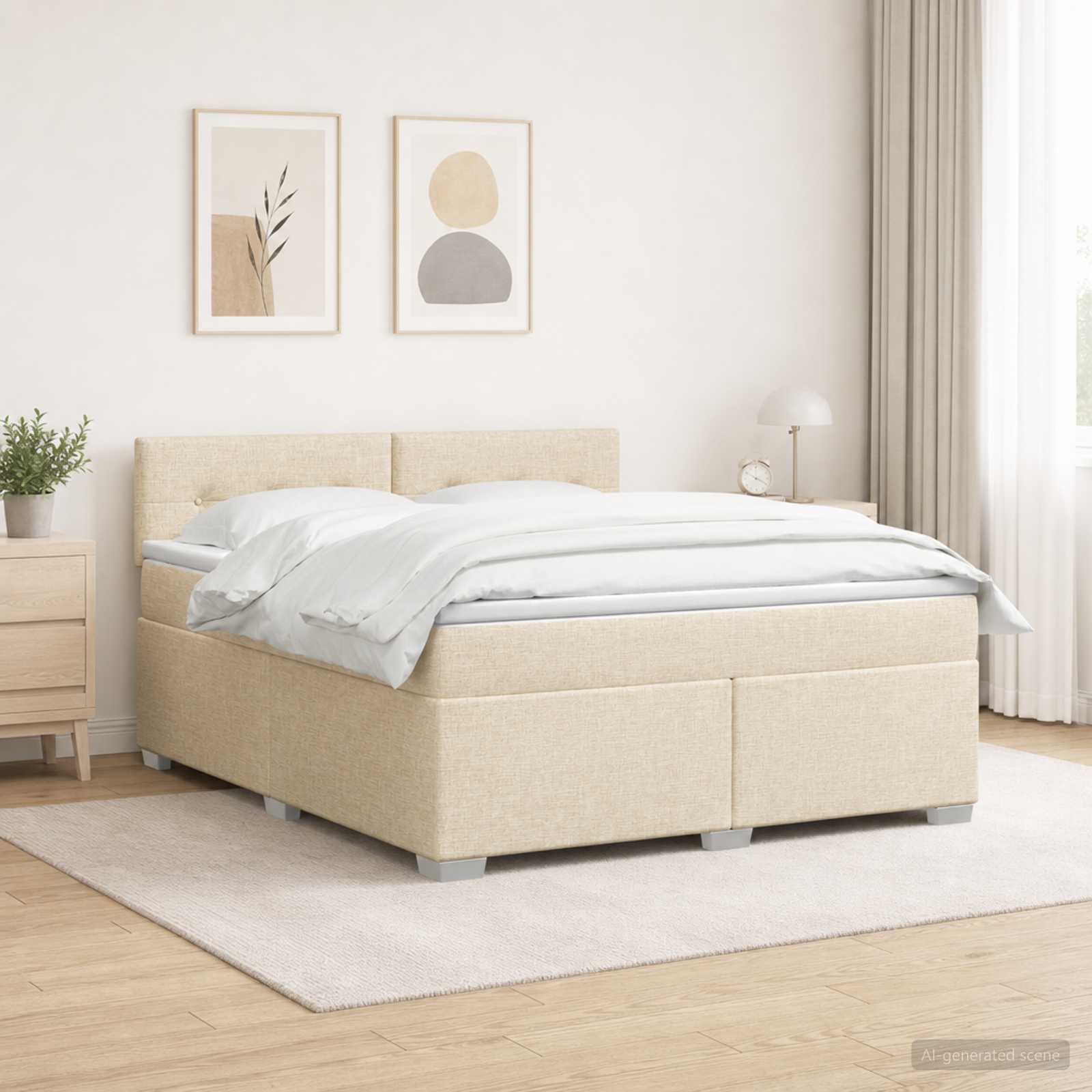 3451985_1.jpg vidaXL Posteľ s boxspringom a matracom a LED Krémová 160 x 200 cm – Obrázok 1