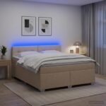 vidaXL Posteľ s boxspringom a matracom a LED Krémová 160 x 200 cm – Obrázok 4