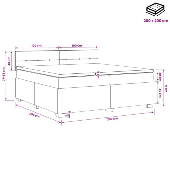 vidaXL Posteľ s boxspringom a matracom a LED Sivohnedá 200 x 200 cm – Obrázok 11