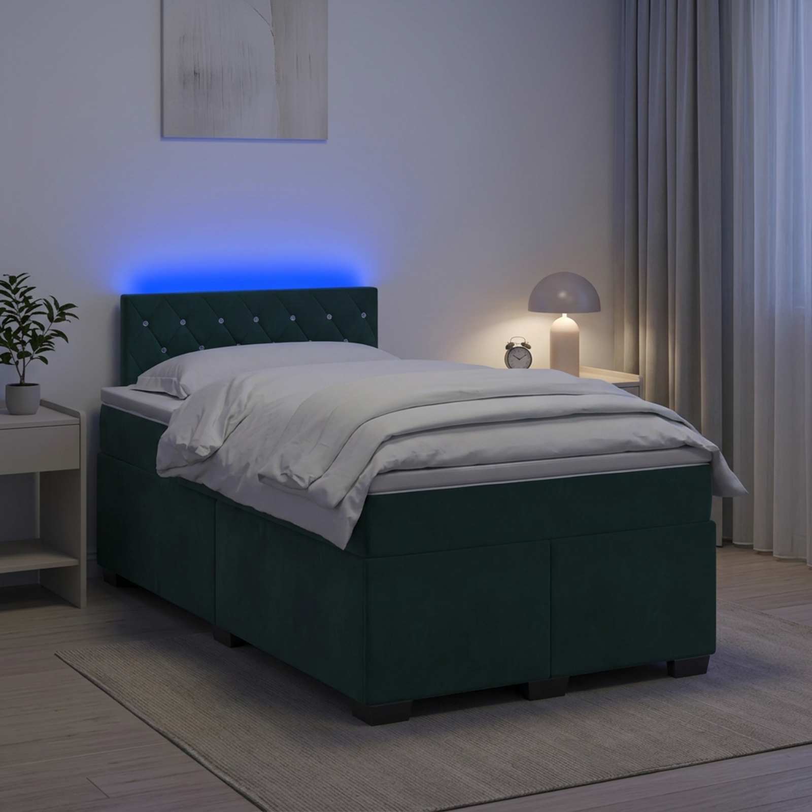 3452135_1.jpg vidaXL Posteľ s boxspringom a matracom a LED Tmavozelená 120 x 190 cm – Obrázok 1