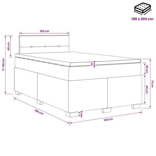 vidaXL Posteľ s boxspringom a matracom a LED Tmavozelená 120 x 190 cm – Obrázok 11