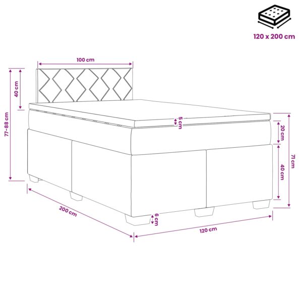 vidaXL Posteľ s boxspringom a matracom a LED Ružová 120 x 200 cm Zamat – Obrázok 11