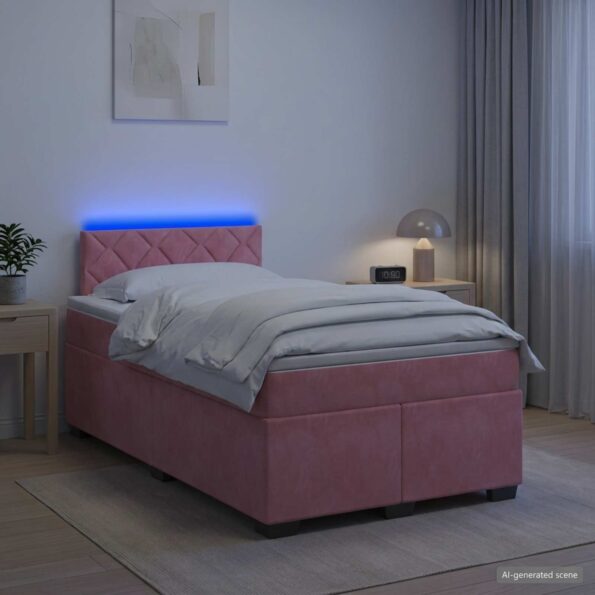 vidaXL Posteľ s boxspringom a matracom a LED Ružová 120 x 200 cm Zamat – Obrázok 13