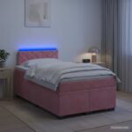 vidaXL Posteľ s boxspringom a matracom a LED Ružová 120 x 200 cm Zamat – Obrázok 4