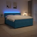 vidaXL Posteľ s boxspringom a matracom a LED Modrá 140 x 200 cm Zamat – Obrázok 12