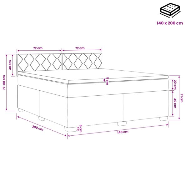 vidaXL Posteľ s boxspringom a matracom a LED Čierna 140 x 200 cm Zamat – Obrázok 11