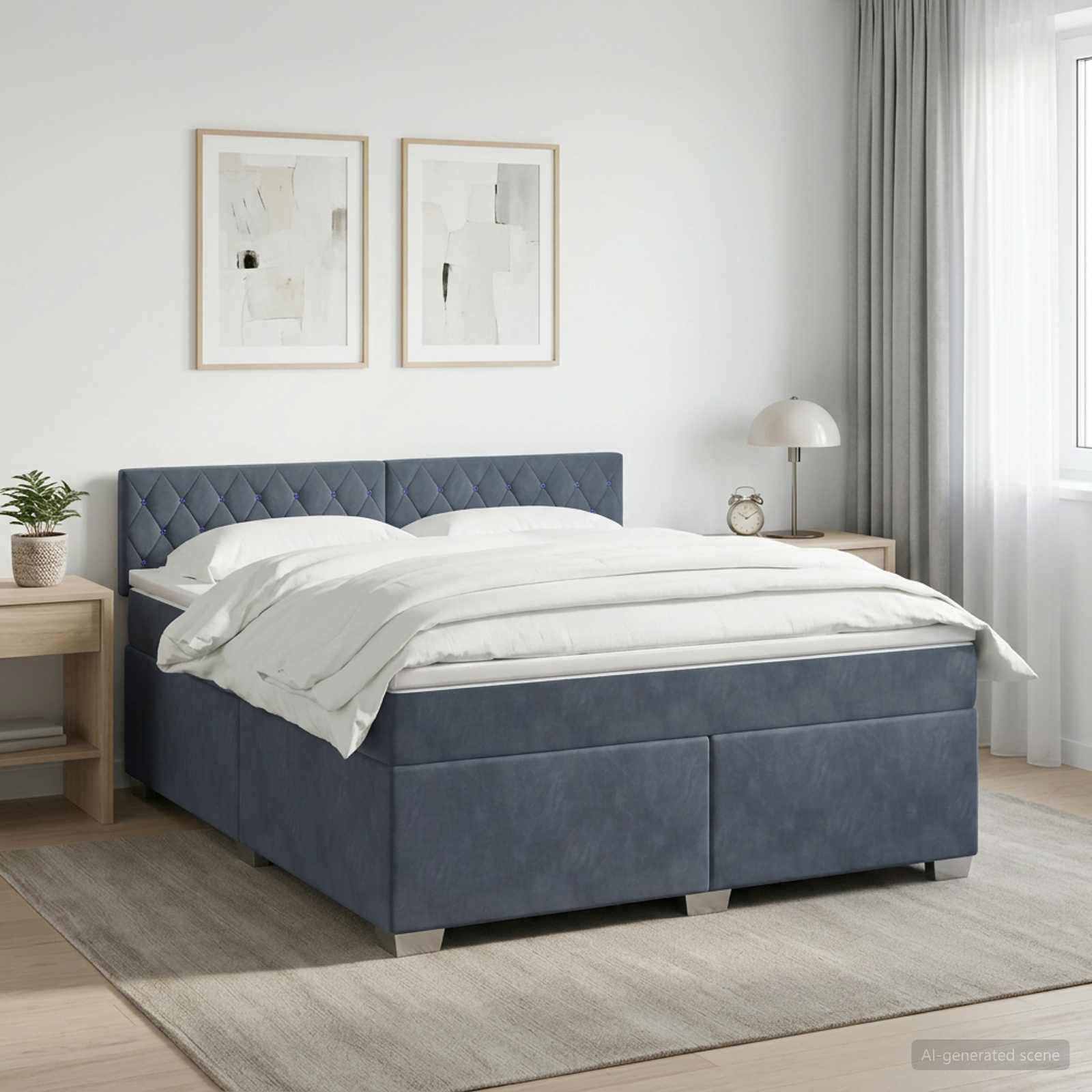 3452205_1.jpg vidaXL Posteľ s boxspringom a matracom a LED Tmavosivá 160 x 200 cm – Obrázok 1
