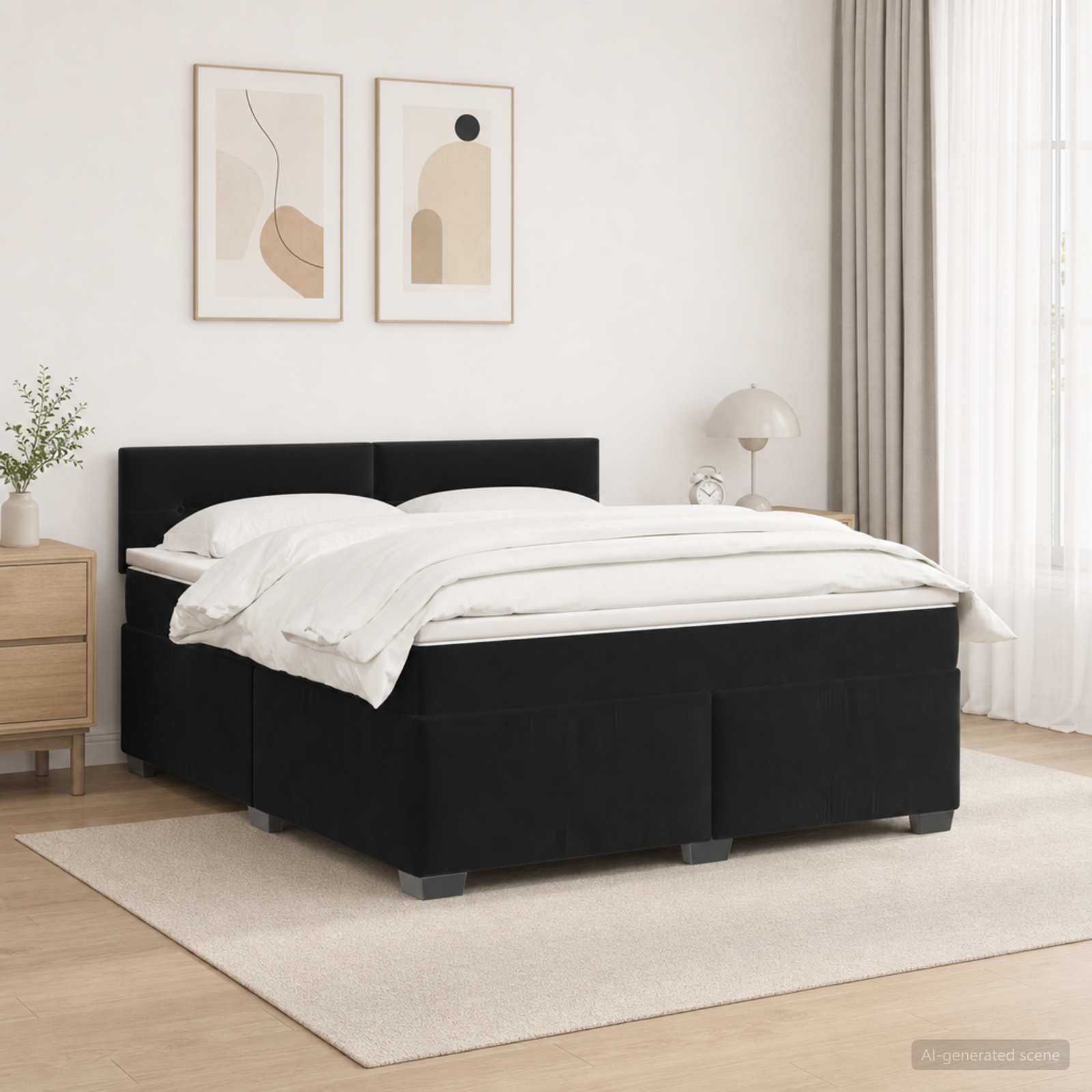 3452212_1.jpg vidaXL Posteľ s boxspringom a matracom a LED Čierna 160 x 200 cm Zamat – Obrázok 1