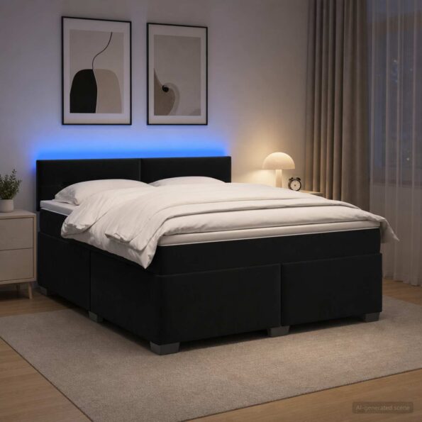 vidaXL Posteľ s boxspringom a matracom a LED Čierna 160 x 200 cm Zamat – Obrázok 13