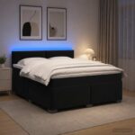 vidaXL Posteľ s boxspringom a matracom a LED Čierna 160 x 200 cm Zamat – Obrázok 4