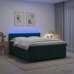 vidaXL Posteľ s boxspringom a matracom a LED Tmavozelená 160 x 200 cm – Obrázok 13