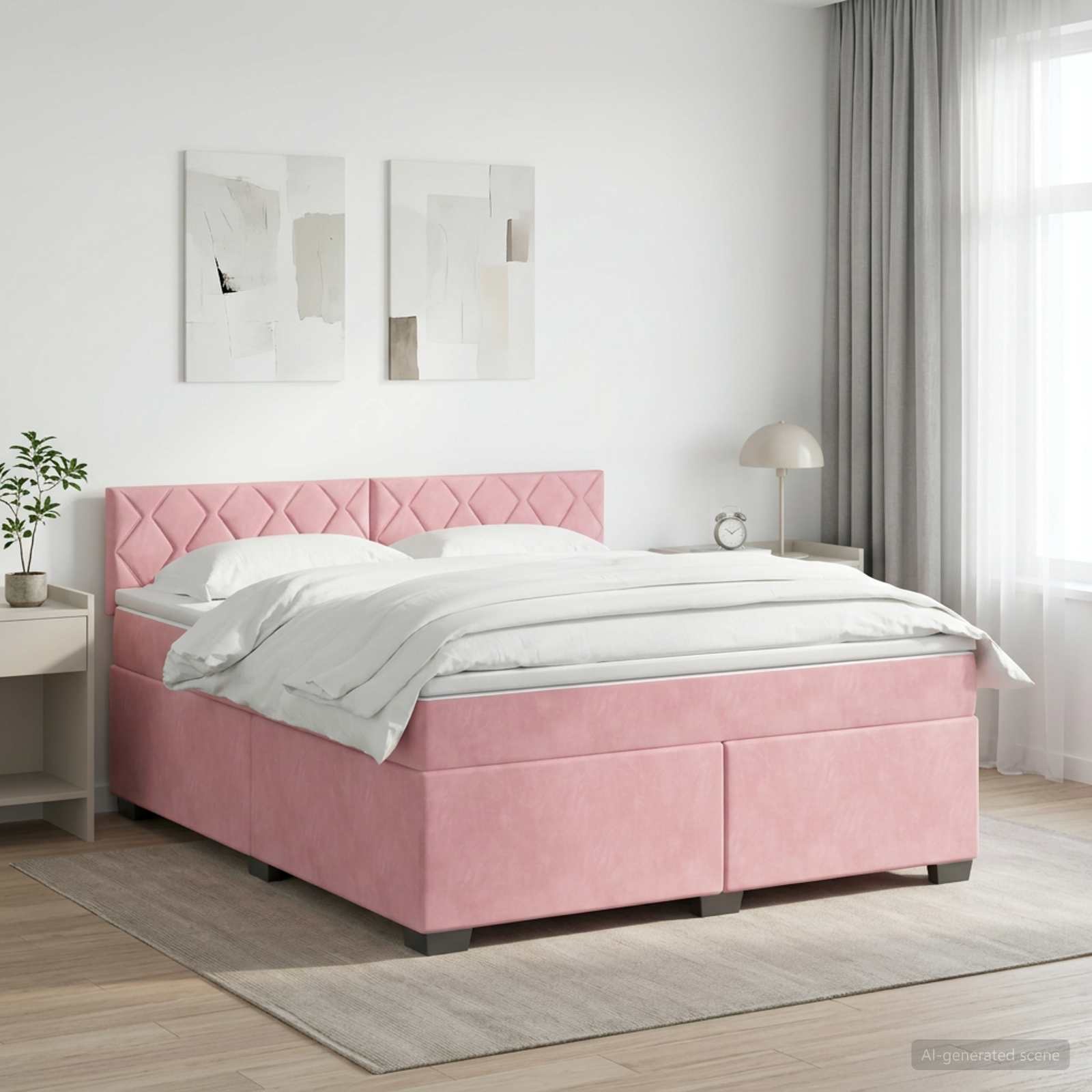 3452221_1.jpg vidaXL Posteľ s boxspringom a matracom a LED Ružová 160 x 200 cm Zamat – Obrázok 1