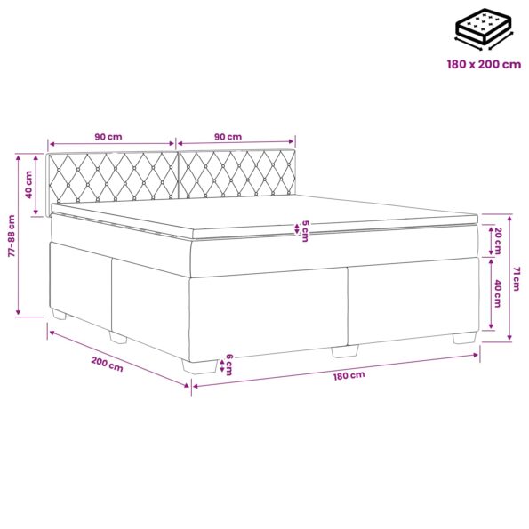 vidaXL Posteľ s boxspringom a matracom a LED Modrá 180 x 200 cm Zamat – Obrázok 11