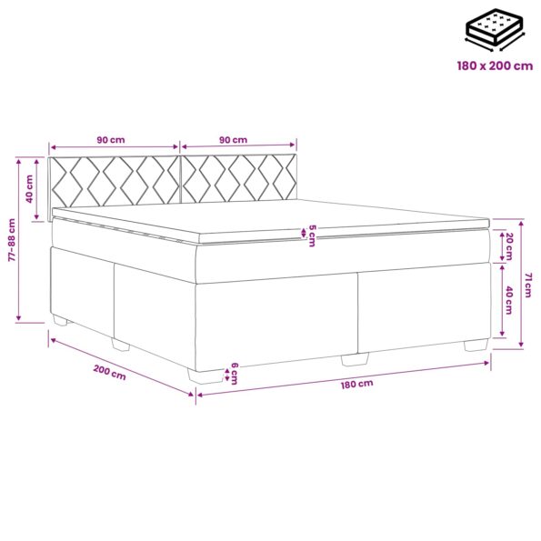 vidaXL Posteľ s boxspringom a matracom a LED Modrá 180 x 200 cm Zamat – Obrázok 11