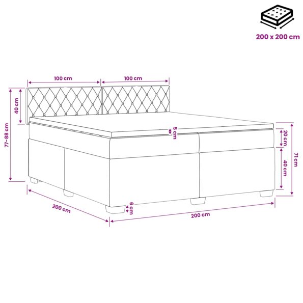 vidaXL Posteľ s boxspringom a matracom a LED Ružová 200 x 200 cm Zamat – Obrázok 11