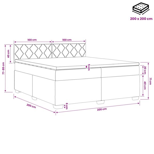 vidaXL Posteľ s boxspringom a matracom a LED Čierna 200 x 200 cm Zamat – Obrázok 11