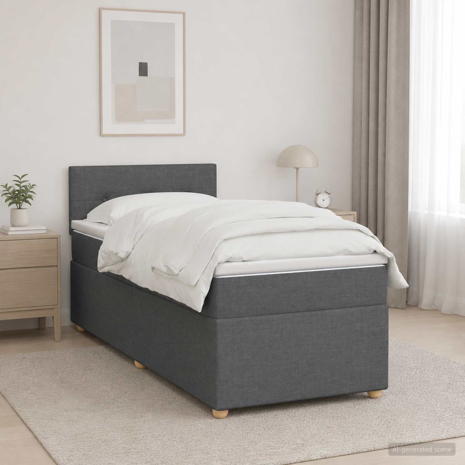 3452353_1.jpg vidaXL Posteľ boxspring s matracom Tmavosivá 100 x 200 cm Látka – Obrázok 1