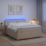 vidaXL Posteľ boxspring s matracom Krémová 160 x 200 cm Látka – Obrázok 13