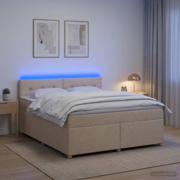 vidaXL Posteľ boxspring s matracom Krémová 160 x 200 cm Látka – Obrázok 4